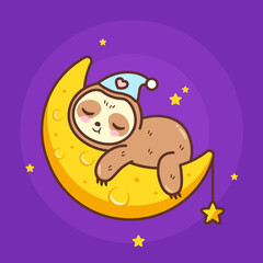 cute sloth sleeping in the moon
