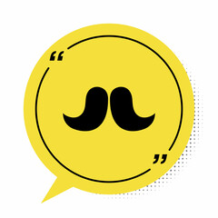 Black Mustache icon isolated on white background. Barbershop symbol. Facial hair style. Yellow speech bubble symbol. Vector