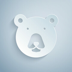 Paper cut Bear head icon isolated on grey background. Paper art style. Vector