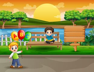 Obraz na płótnie Canvas Happy boys playing in the park illustration