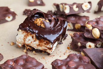 chocolate cream cake covered with milk chocolate