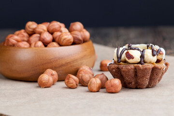 chocolate cake with nougat and roasted hazelnuts