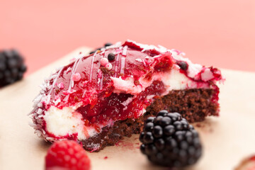 one red cake with a creamy white filling