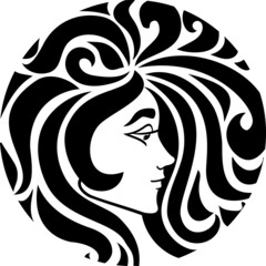 Profile portrait beautiful girl silhouette. Woman with hair in round frame.