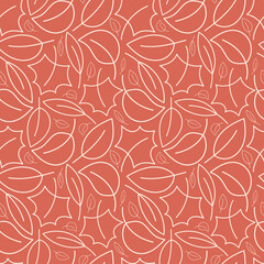 Autumn leaves seamless pattern. Hand drawn decorative pattern on red background