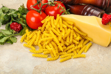 Raw Italian pasta Fusilli for cooking