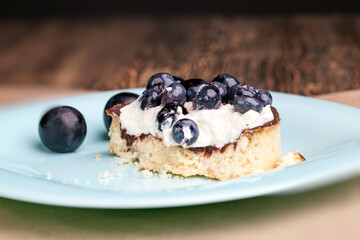tartlet with chocolate and buttercream with blueberries