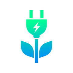 Green electric plug, Plant and leaf shape, Renewable power and clean energy, Eco friendly charging symbol, Vector illustration