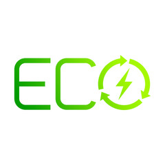 Eco electric energy icon with lightning and recycling rotation arrow sign, Ecology electrical renewable charging, Friendly ecological, Save environment concept, Vector illustration