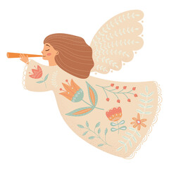 Beautiful christmas angel with a trumpet.