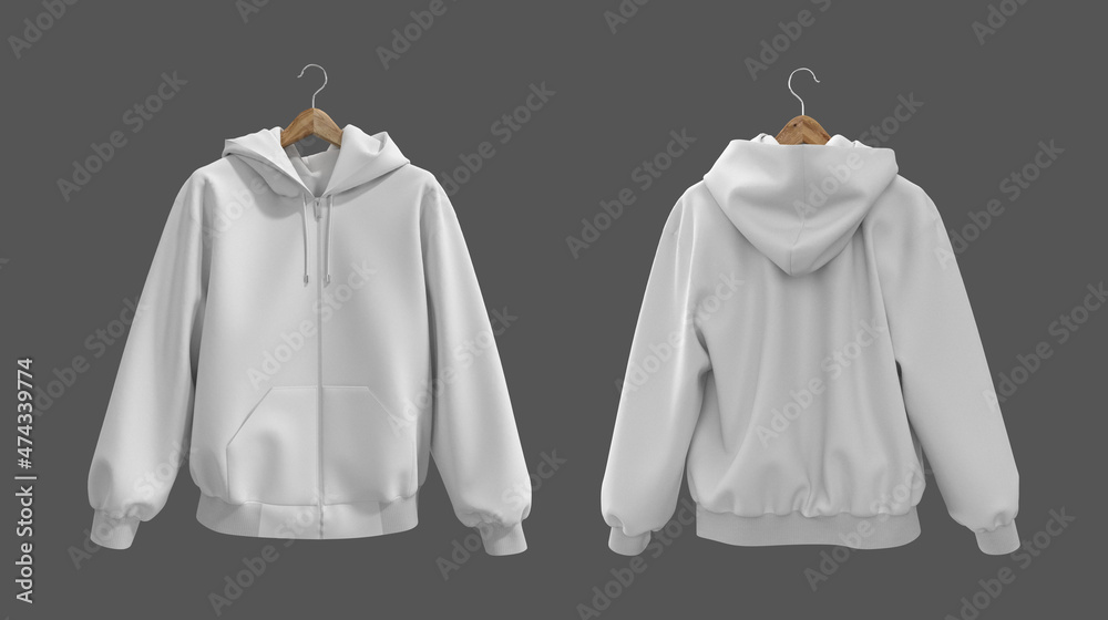 Sticker blank hooded sweatshirt mockup with zipper in front, side and back views, 3d rendering, 3d illustrat - Stickers