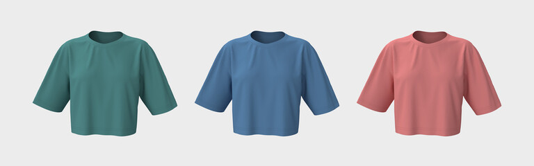 Women’s crop top t-shirt mockup in front view, design presentation for print, 3d illustration, 3d rendering