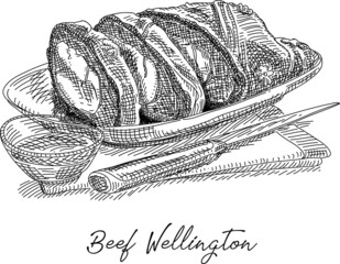 Beef Wellington. Sketchy hand-drawn illustration.
