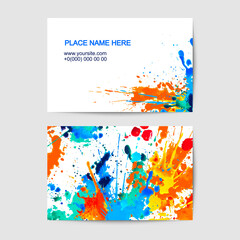 Creative business visit card template. Artistic splash paint design.