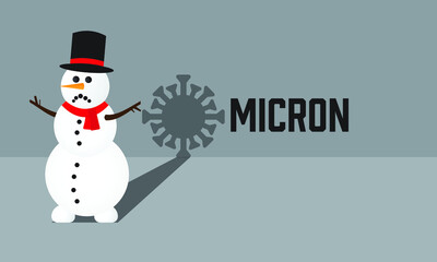 An illustration of sad snowman with coronavirus omicron word.