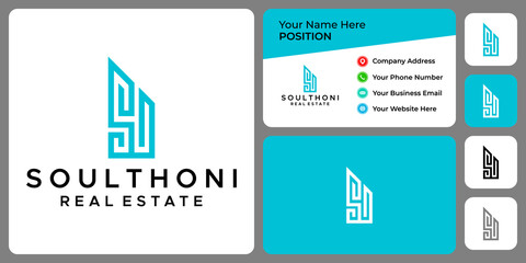Letter S monogram real estate logo design with business card template.