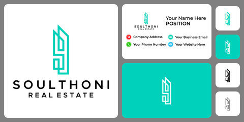 Letter S monogram real estate logo design with business card template.