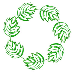 Wreath frame with beautiful delicate pattern Lines marker grass greens hand drawing creeper leaves bright tree