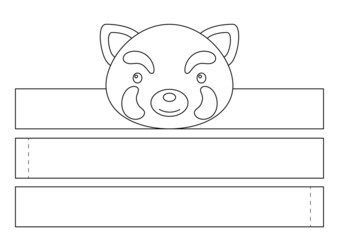 Printable red panda paper crown. Diy cut party ribbon template for birthday, christmas, baby shower. Fun accessory for entertainment. Print, color, cut and glue. Vector stock illustration.