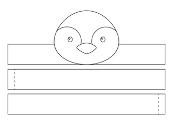 Printable penguin paper crown. Diy cut party ribbon template for birthday, christmas, baby shower. Fun accessory for entertainment. Print, color, cut and glue. Vector stock illustration.