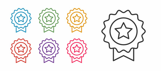 Set line Medal with star icon isolated on white background. Winner achievement sign. Award medal. Set icons colorful. Vector