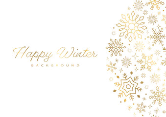 Card Design with Golden Snowflakes, White Background