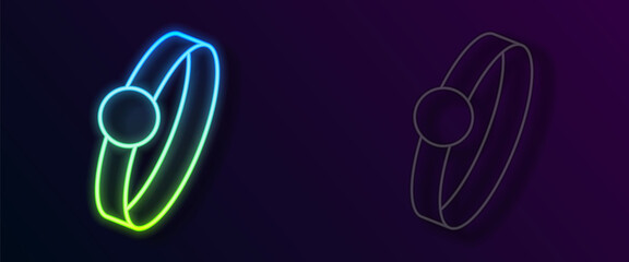 Glowing neon line Diamond engagement ring icon isolated on black background. Vector