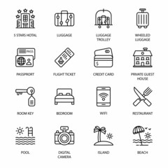 Travel, Vacation and Famous Landmarks outline Icons - stroke, vector