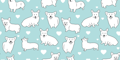 Vector seamless pattern with cute dogs on pastel blue