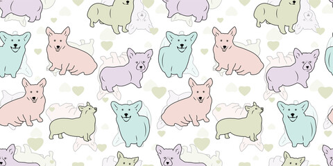 Vector seamless pattern with colorful cute dogs
