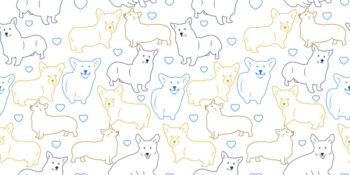 Vector seamless pattern with cute dogs. Light color line arts.