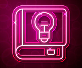 Glowing neon line User manual icon isolated on red background. User guide book. Instruction sign. Read before use. Vector