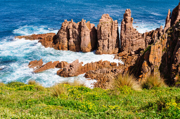 Dramatic granite rock structures photographed from the Pinnacles Lookout at Cape Woolamai - Phillip...
