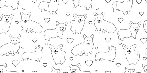 Vector seamless pattern with cute dogs. Black and white.