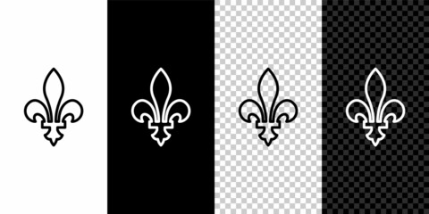 Set line Fleur De Lys icon isolated on black and white background. Vector - obrazy, fototapety, plakaty