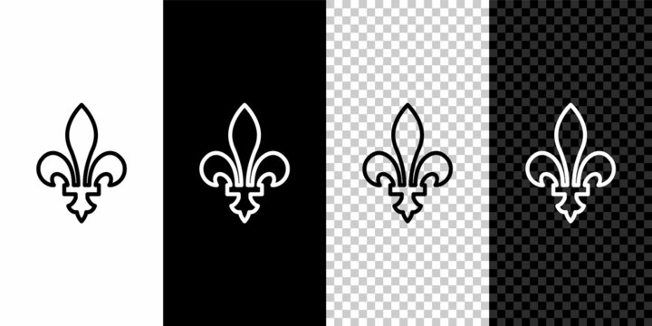 Set line Fleur De Lys icon isolated on black and white background. Vector