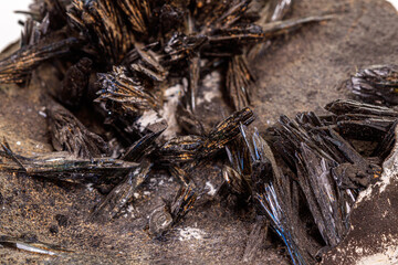 Macro stone Vivianite mineral on white background