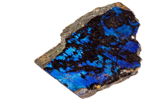 Macro of a stone Labradorite mineral on a white background