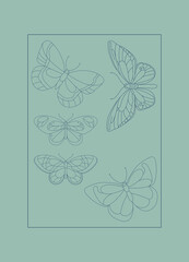 Poster with butterflies in modern, trendy colors, contemporary aesthetic background or card template