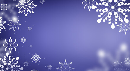 Christmas banner with copy space. White snowflakes on a purple background. Christmas illustration color verry peri, lavender.