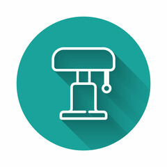 White line Table lamp icon isolated with long shadow. Green circle button. Vector