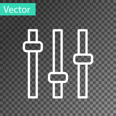 White line Music equalizer icon isolated on transparent background. Sound wave. Audio digital equalizer technology, console panel, pulse musical. Vector