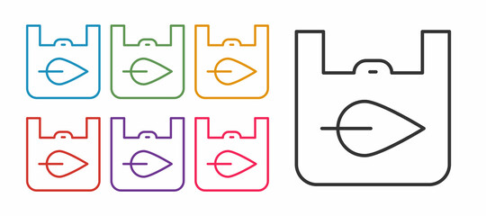 Set line Paper shopping bag with recycle icon isolated on white background. Bag with recycling symbol. Set icons colorful. Vector