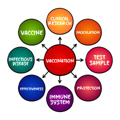 Vaccination - administration of a vaccine to help the immune system develop protection from a disease, mind map concept for presentations and reports