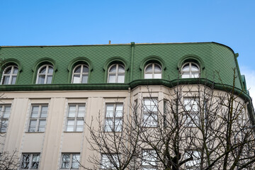 Building with mansards. Tallinn architecture. Beautiful building