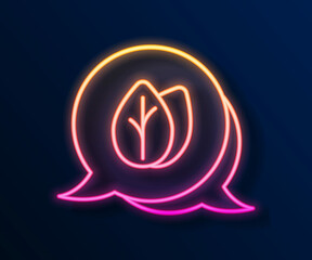 Glowing neon line Leaf icon isolated on black background. Leaves sign. Fresh natural product symbol. Vector