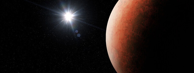 Mras planet on space star.nebula background.Earth-like planet, Earth-type planet, exo-planet in outer space, alien planet in far space 3d illustration.Elements of this image furnished by NASA. © Ivan