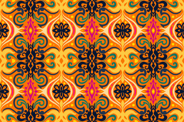 Vector seamless ethnic pattern. Tribal and geometric motifs. Vintage decorative ornament element texture print for textile, fabric, paper, tile,  wallpaper background or web design illustration.