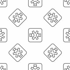 Grey line No sweets and candies prohibition icon isolated seamless pattern on white background. No candy forbidden symbol. Vector