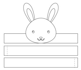 Obraz premium Printable hare paper crown. Diy cut party ribbon template for birthday, christmas, baby shower. Fun accessory for entertainment. Print, color, cut and glue. Vector stock illustration.